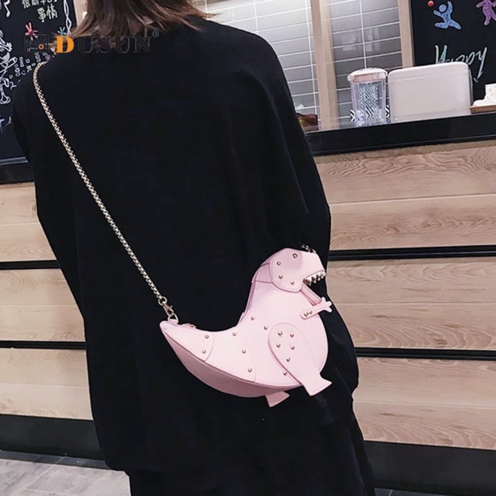 Dinosaur Purse Pink & Gold Hardware Crossbody Bag - Picture 3 of 8